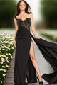 Beaded Off Shoulder Slit Gown by Jovani 37094 - 00 / Black - Long Formal Dresses