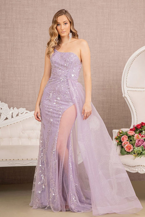 Beaded One Shoulder Sheer Slit Gown by GLS Gloria GL3116 - Long Formal Dresses