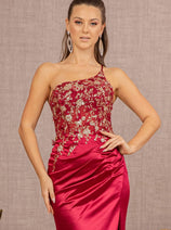 Beaded One Shoulder Slit Gown by Elizabeth K GL3125