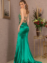 Beaded One Shoulder Slit Gown by Elizabeth K GL3125