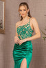 Beaded One Shoulder Slit Gown by Elizabeth K GL3125 - Long Formal Dresses