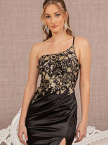 Beaded One Shoulder Slit Gown by Elizabeth K GL3125