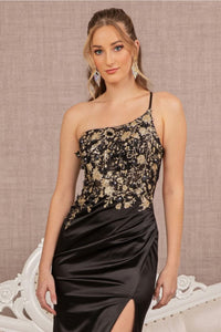 Beaded One Shoulder Slit Gown by Elizabeth K GL3125 - Long Formal Dresses