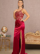 Beaded One Shoulder Slit Gown by Elizabeth K GL3125
