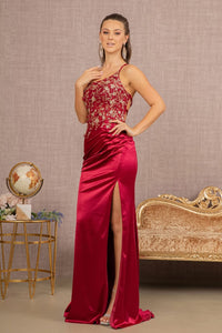 Beaded One Shoulder Slit Gown by Elizabeth K GL3125 - Long Formal Dresses