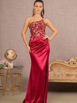 Beaded One Shoulder Slit Gown by Elizabeth K GL3125