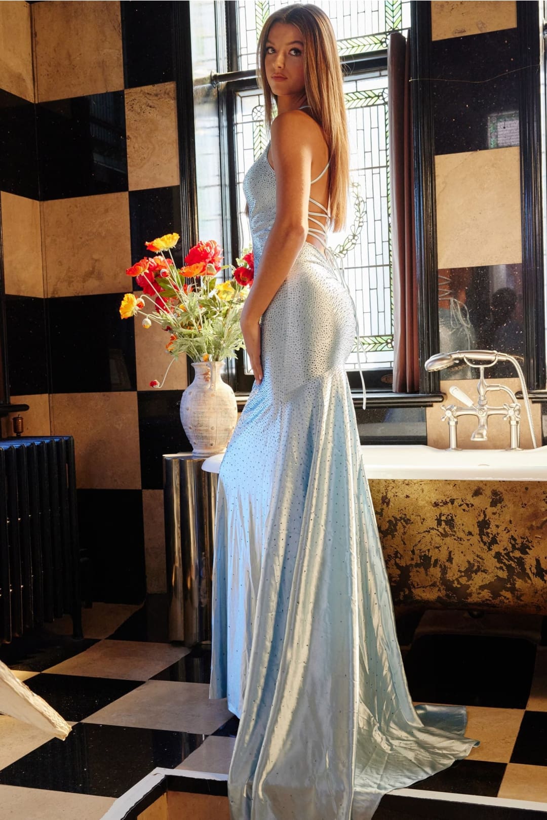 Beaded Satin Fitted Sleeveless Gown by Jovani 23010 - Long Formal Dresses