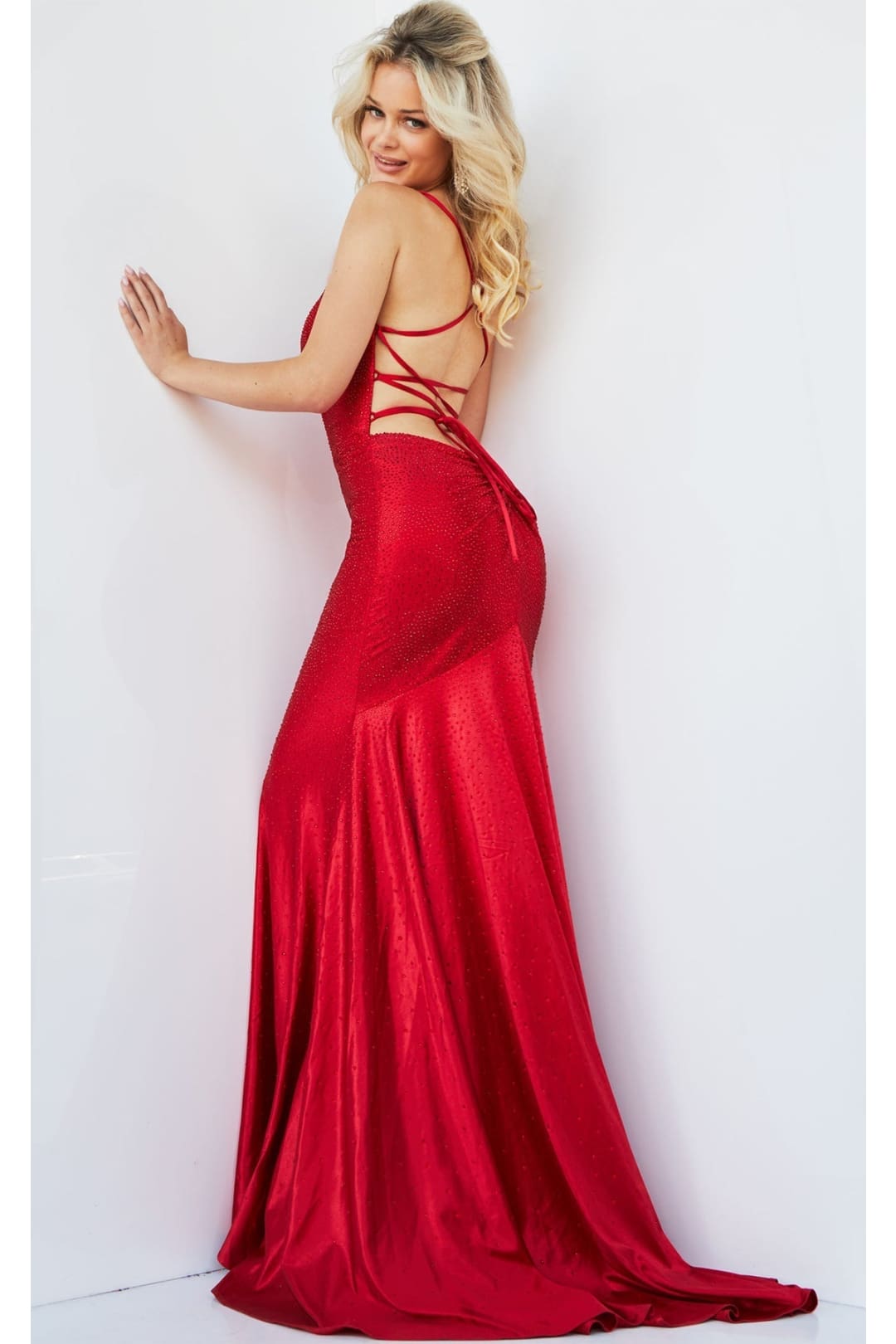 Beaded Satin Fitted Sleeveless Gown by Jovani 23010 - Long Formal Dresses
