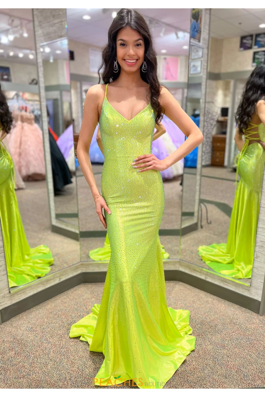 Beaded Satin Fitted Sleeveless Gown by Jovani 23010 - 00 / Neon Green - Long Formal Dresses