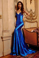 Beaded Satin Fitted Sleeveless Gown by Jovani 23010 - 00 / Royal - Long Formal Dresses