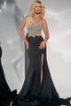 Beaded Satin Fitted Sleeveless Slit Gown by Jovani 40884 - 00 / Black - Long Formal Dresses
