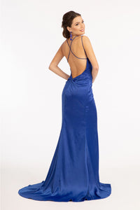 Beaded Satin Fitted Slit Gown by Elizabeth K GL3038 - Long Formal Dresses