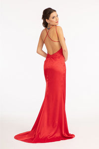 Beaded Satin Fitted Slit Gown by Elizabeth K GL3038 - Long Formal Dresses