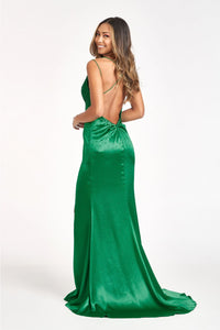 Beaded Satin Fitted Slit Gown by Elizabeth K GL3038 - Long Formal Dresses