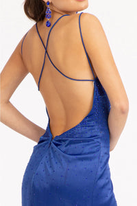 Beaded Satin Fitted Slit Gown by Elizabeth K GL3038 - Long Formal Dresses