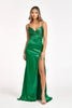 Beaded Satin Fitted Slit Gown by Elizabeth K GL3038 - XS / Emerald Green - Long Formal Dresses