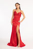 Beaded Satin Fitted Slit Gown by Elizabeth K GL3038 - XS / Red - Long Formal Dresses