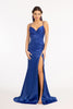 Beaded Satin Fitted Slit Gown by Elizabeth K GL3038 - XS / Royal Blue - Long Formal Dresses
