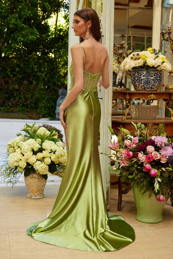 Beaded Satin Fitted Slit Gown by Elizabeth K GL3625 - Long Formal Dresses