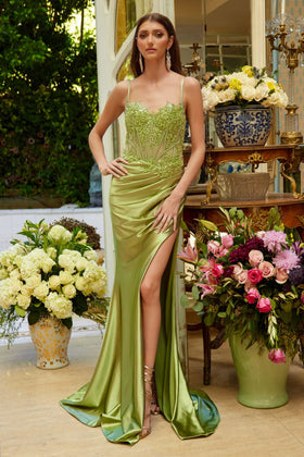Beaded Satin Fitted Slit Gown by Elizabeth KGL3625