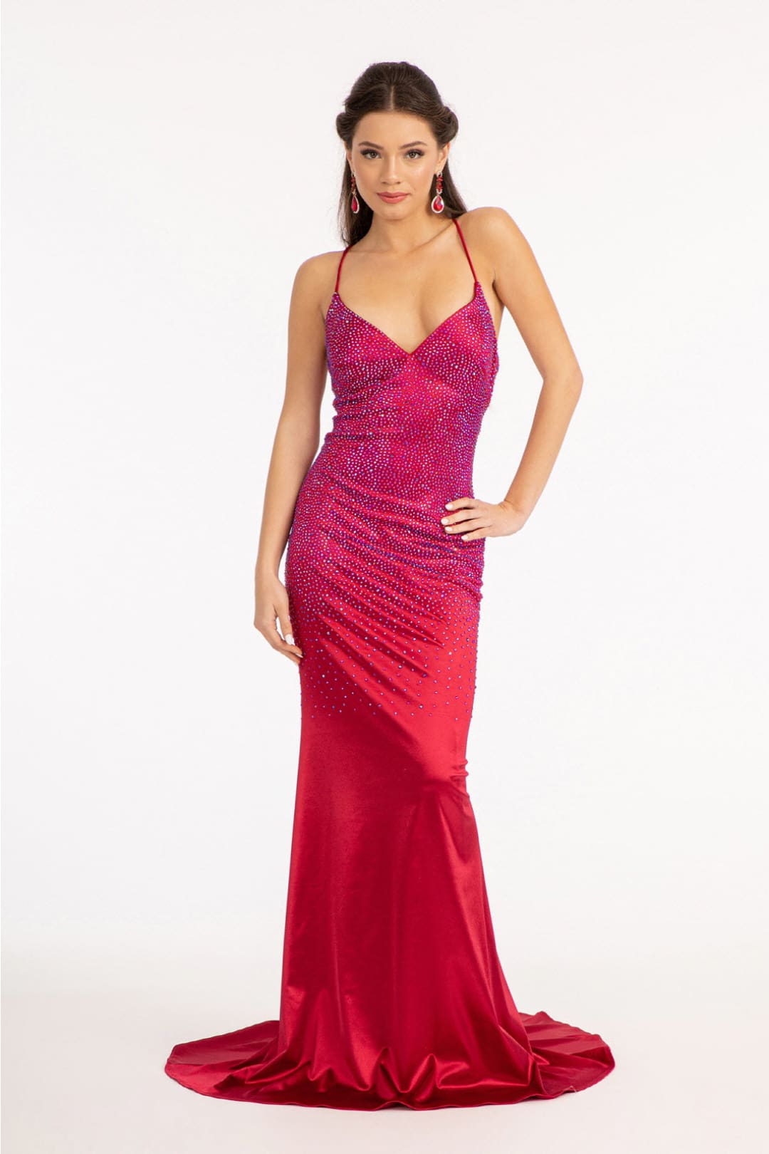 Beaded Satin Mermaid Dress by Elizabeth K GL3045 - XS / Burgundy - Long Formal Dresses
