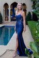 Beaded Satin Sleeveless Slit Gown by GLS Gloria GL3544 - XS / Navy - Long Formal Dresses