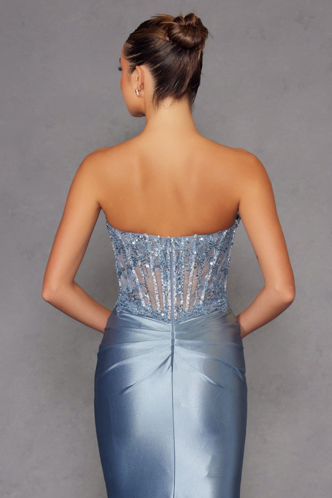 Beaded Satin Strapless Gown by Juliet JT2530K - Long Formal Dresses