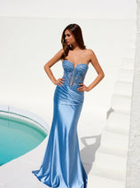 Beaded Satin Strapless Gown by Juliet JT2530K