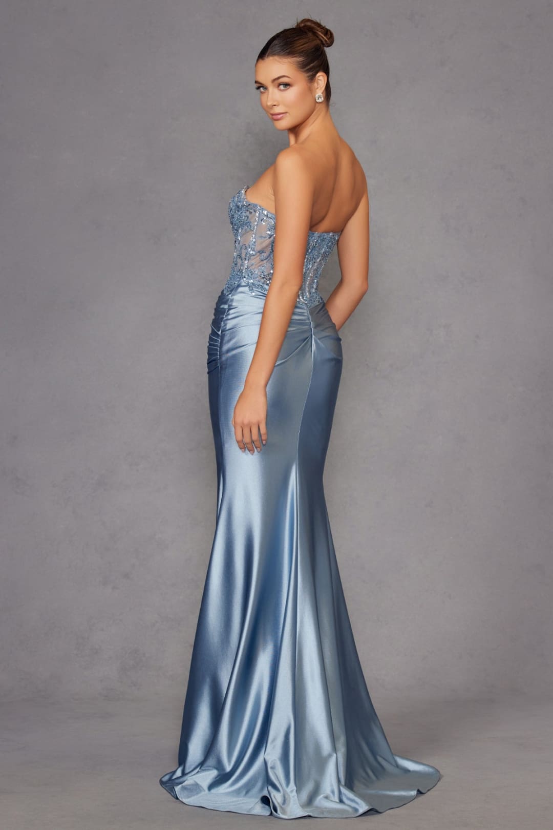 Beaded Satin Strapless Gown by Juliet JT2530K - Long Formal Dresses