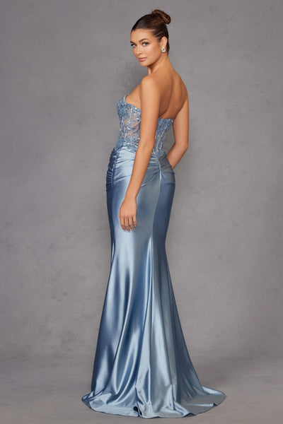 Beaded Satin Strapless Gown by Juliet JT2530K - Long Formal Dresses