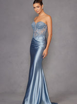 Beaded Satin Strapless Gown by Juliet JT2530K