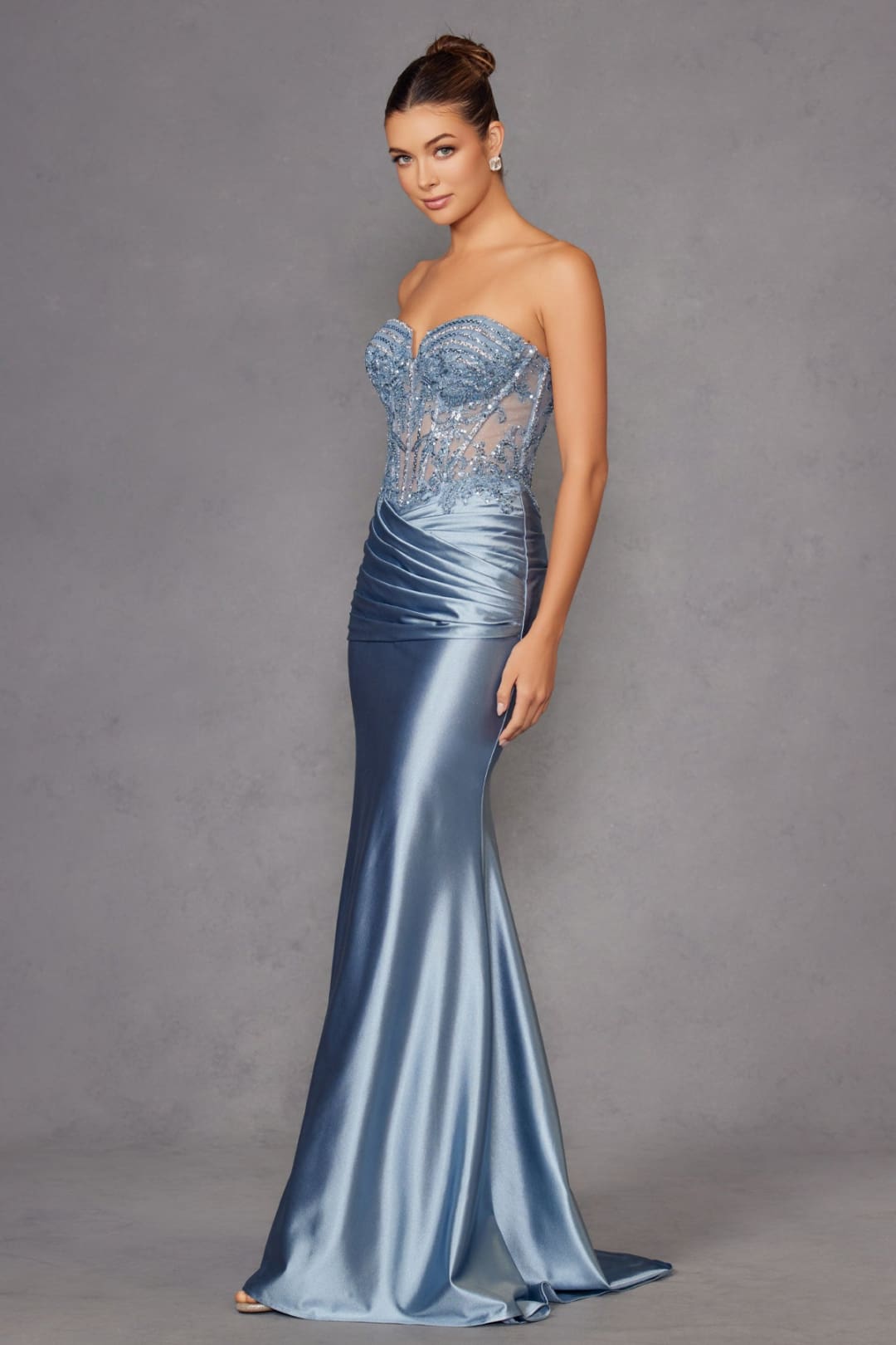 Beaded Satin Strapless Gown by Juliet JT2530K - Long Formal Dresses