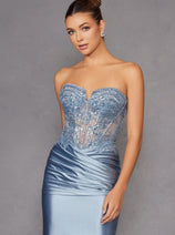 Beaded Satin Strapless Gown by Juliet JT2530K