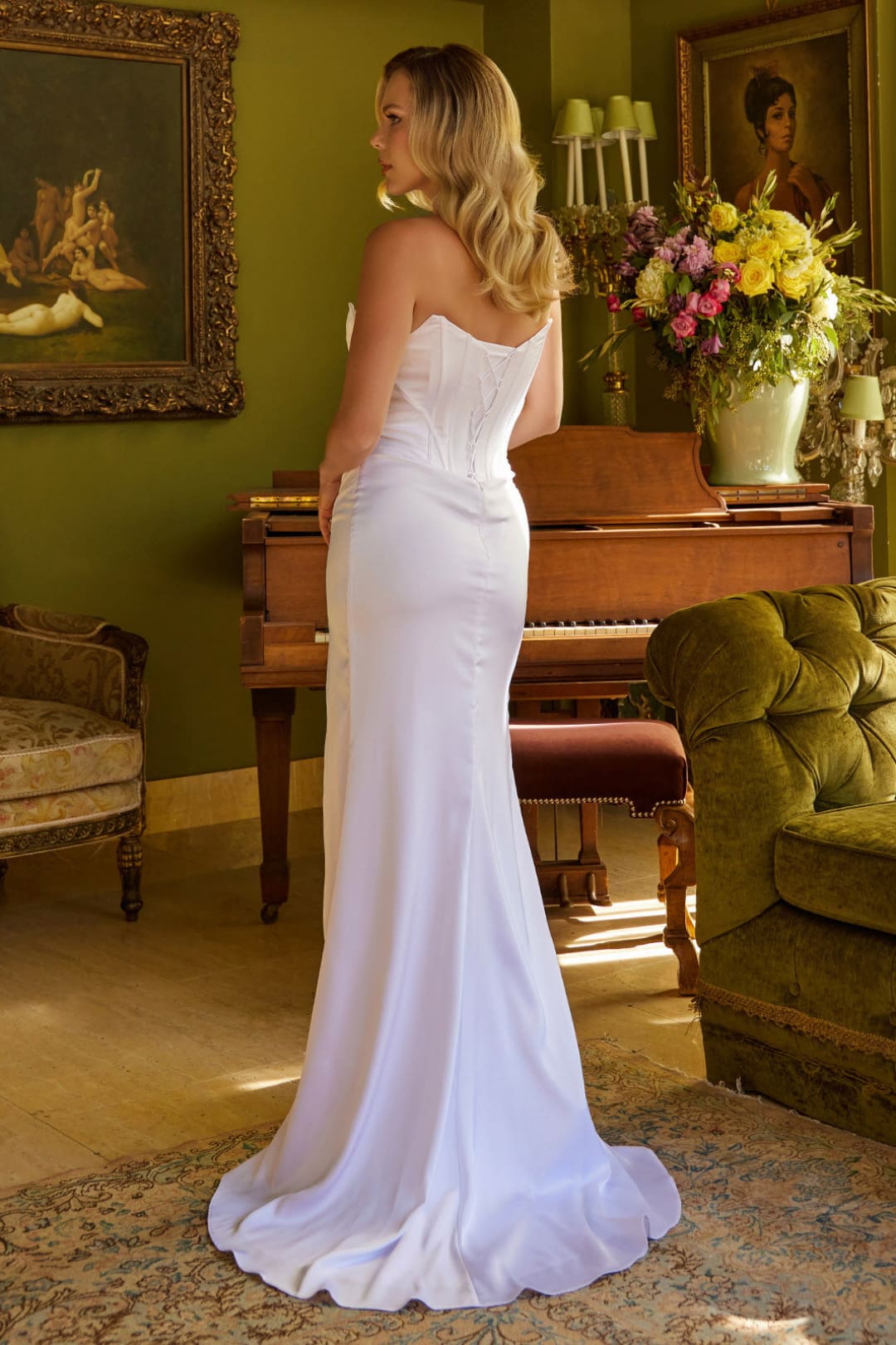Beaded Satin Strapless Slit Gown by GLS Gloria GL3588 - Long Formal Dresses