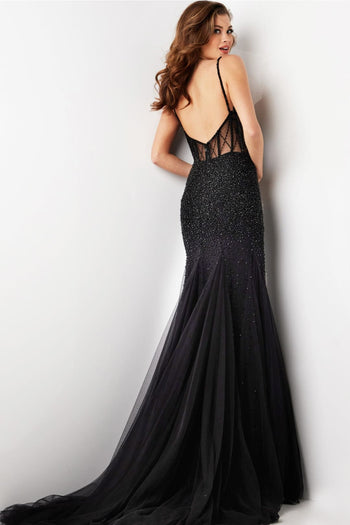 Beaded Sheer Fitted Sleeveless Gown by Jovani 37202 - Long Formal Dresses