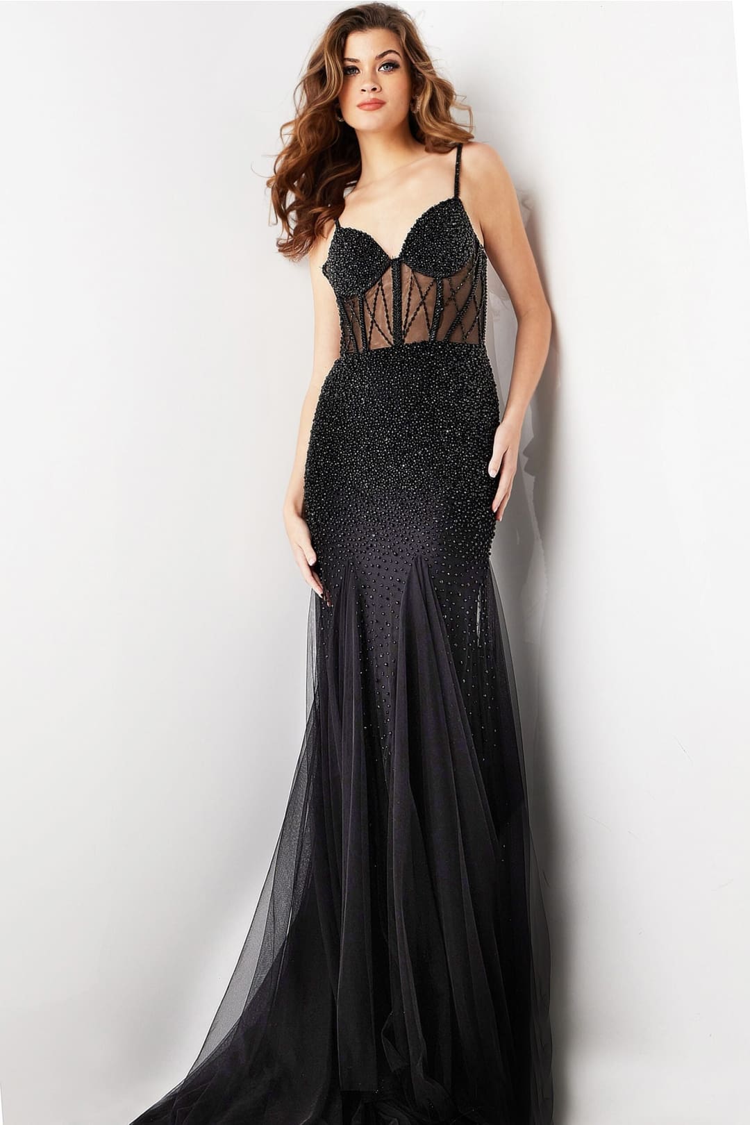 Beaded Sheer Fitted Sleeveless Gown by Jovani 37202 - 00 / Black - Long Formal Dresses