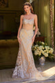 Beaded Sheer Mermaid Dress by GLS Gloria GL3614 - XS / Champagne - Long Formal Dresses