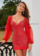 Rachel Allan 40257 Beaded Short Long Sleeve Dress