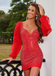 Rachel Allan 40257 Beaded Short Long Sleeve Dress