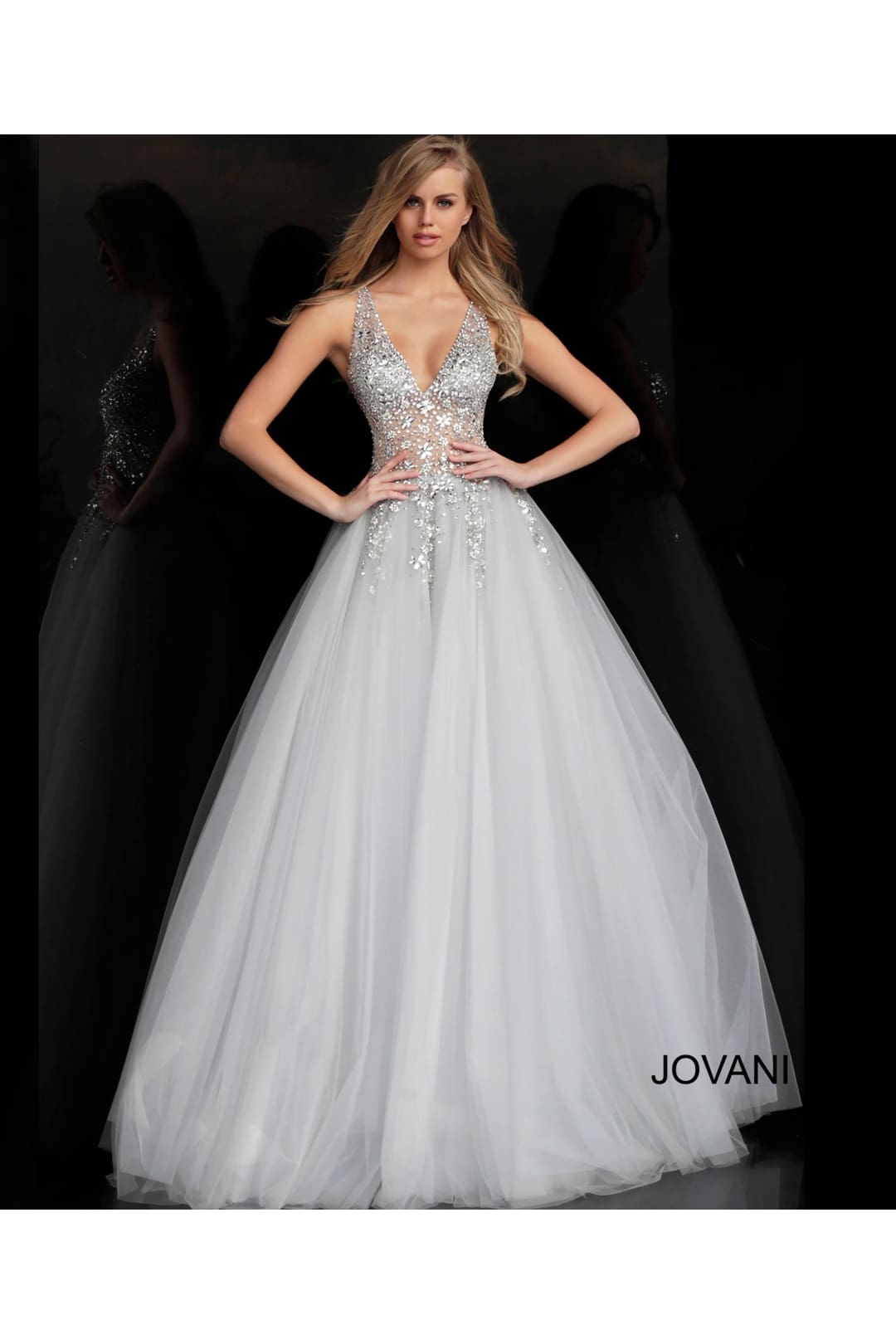 Beaded Sleeveless A-line Gown by Jovani 65379 - 00 / Grey - Long Formal Dresses