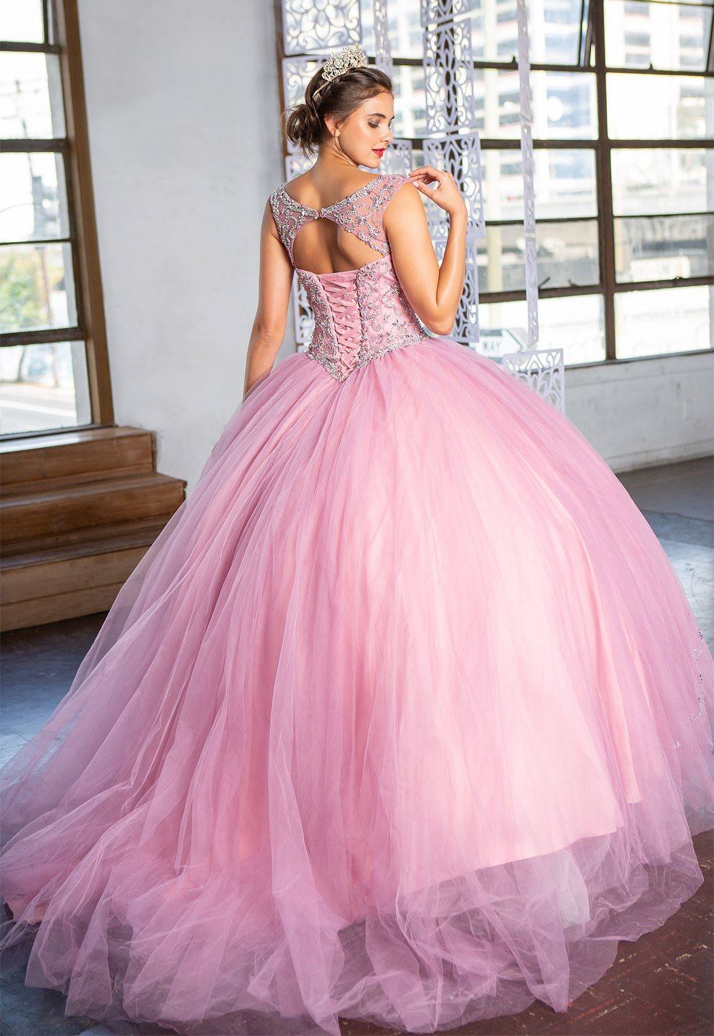 Beaded Sleeveless Illusion Quinceañera Dress by Calla KY77621