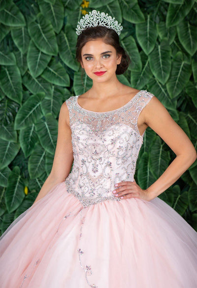 Beaded Sleeveless Illusion Quinceañera Dress by Calla KY77621
