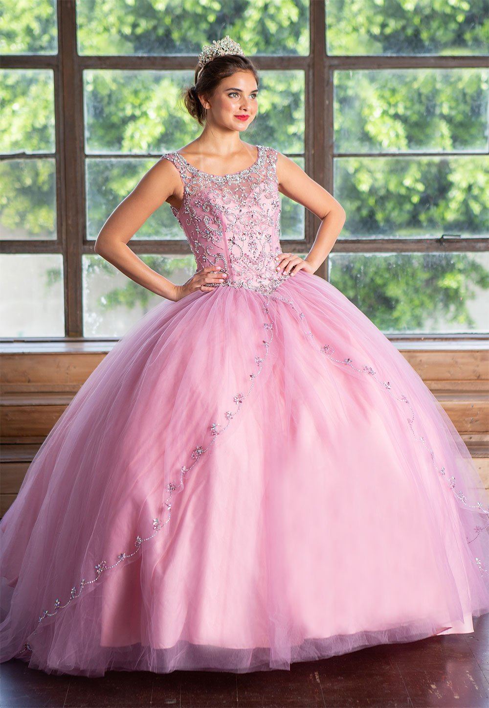 Beaded Sleeveless Illusion Quinceañera Dress by Calla KY77621