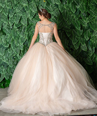 Beaded Sleeveless Illusion Quinceañera Dress by Calla KY77621