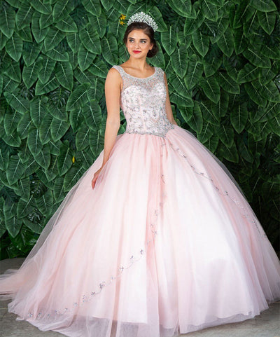 Beaded Sleeveless Illusion Quinceañera Dress by Calla KY77621
