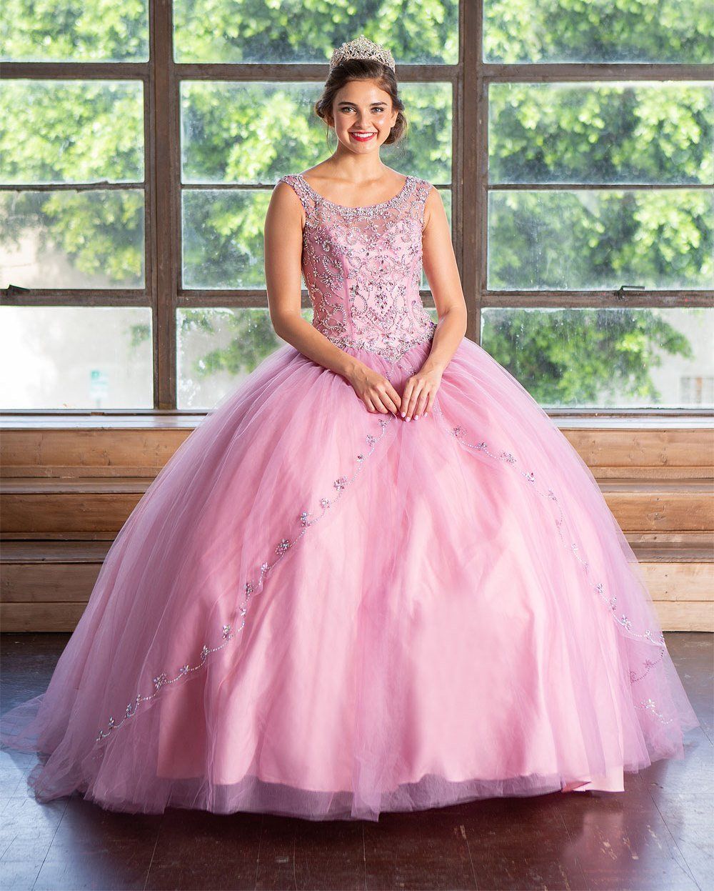 Beaded Sleeveless Illusion Quinceañera Dress by Calla KY77621