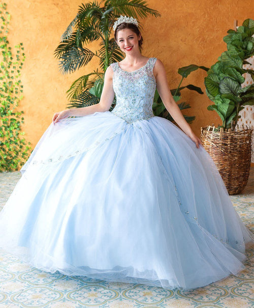 Beaded Sleeveless Illusion Quinceañera Dress by Calla KY77621