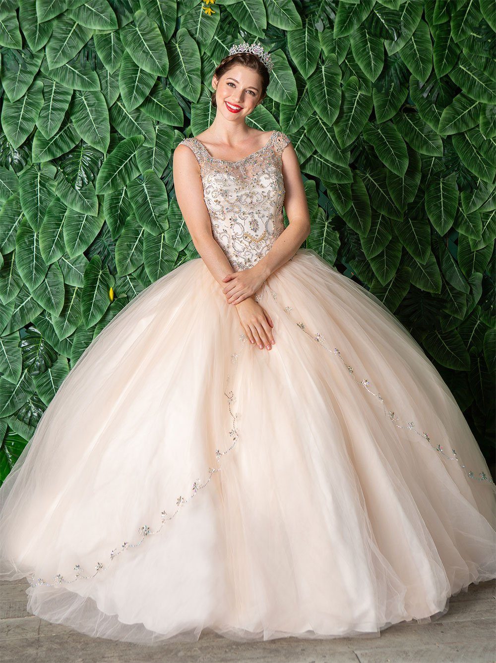 Beaded Sleeveless Illusion Quinceañera Dress by Calla KY77621