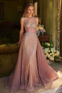 Beaded Sleeveless Overskirt Gown by GLS Gloria GL3617 - XS / Mauve - Long Formal Dresses