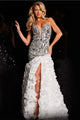 Beaded Sleeveless Ruffled Slit Gown by Jovani 37588 - 00 / Ivory - Long Formal Dresses